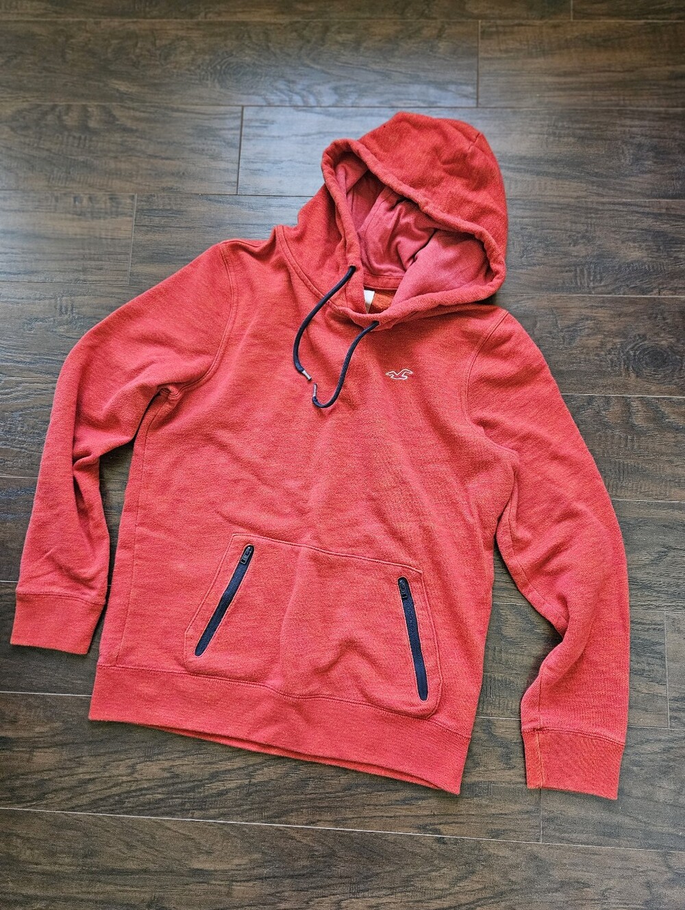 Hollister Men’s Red Hooded Pullover with Zip Pockets